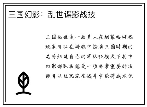 三国幻影：乱世谍影战技